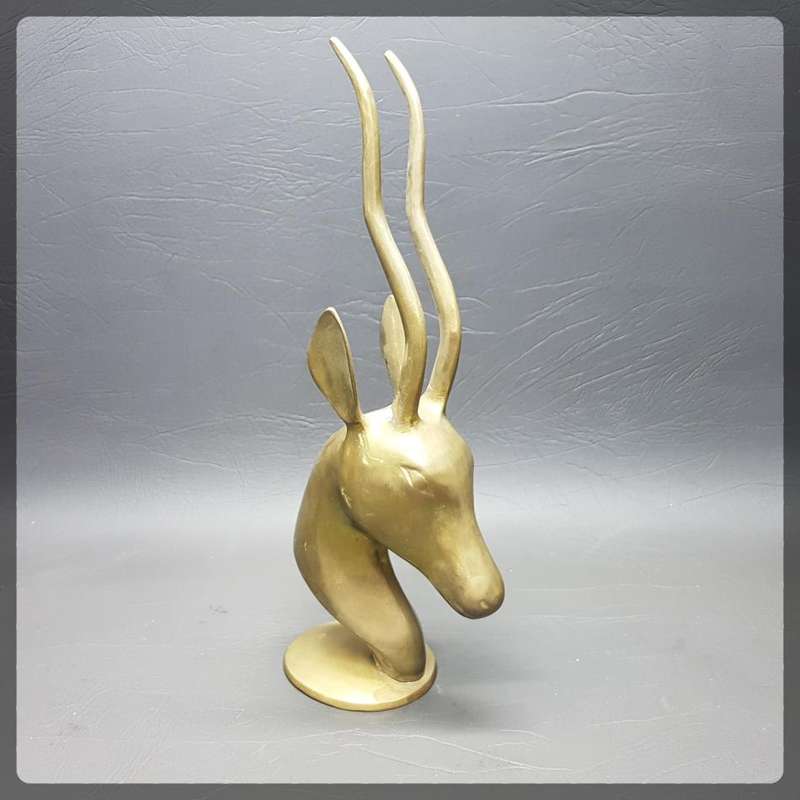 Large Vintage Solid Brass Antelope Head Mantel Stand!!!