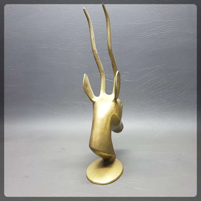 Large Vintage Solid Brass Antelope Head Mantel Stand!!!