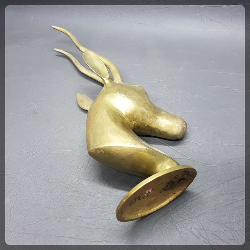 Large Vintage Solid Brass Antelope Head Mantel Stand!!!