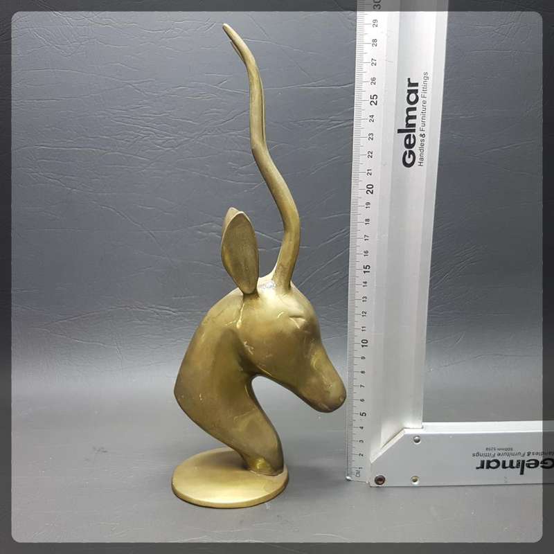 Large Vintage Solid Brass Antelope Head Mantel Stand!!!