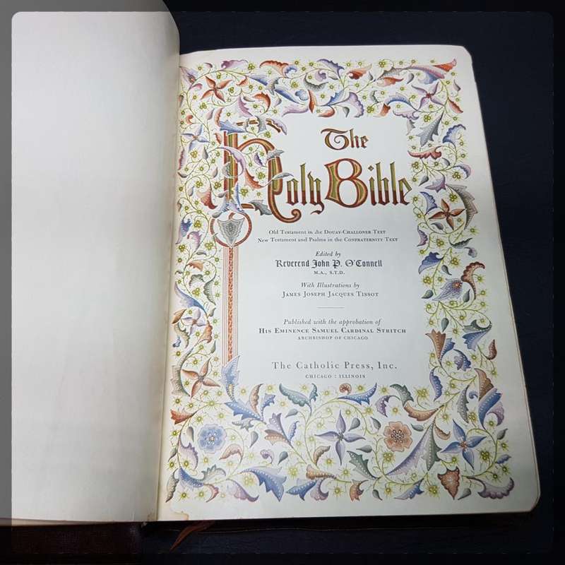 Large Leather Bound 1950's Illustrated Holy Bible!!!