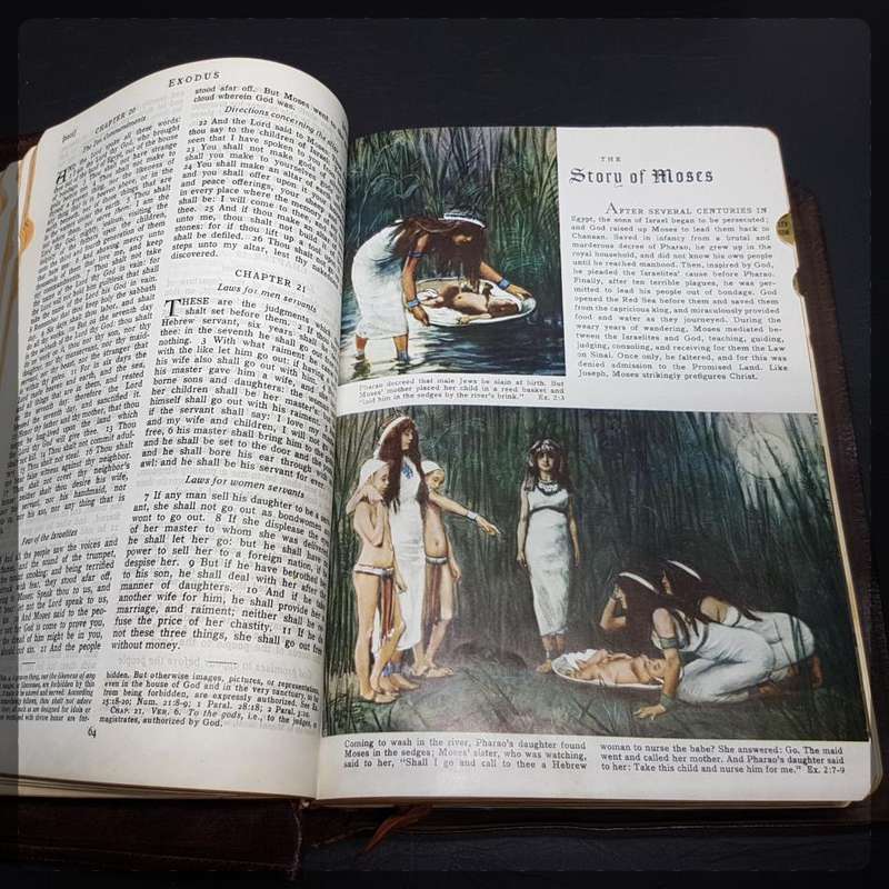 Large Leather Bound 1950's Illustrated Holy Bible!!!