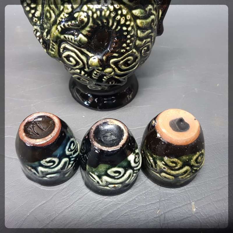 RARE!!! Glazed Stoneware Japanese Dragon Themed Saki Set!!!