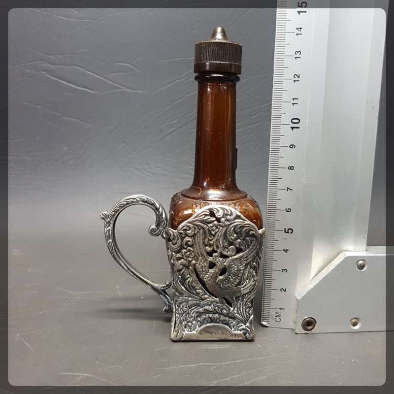 RARE!!! Vintage Highly Decorative Silver Plate Bottle Holder With Original Auburn Bottle!!!