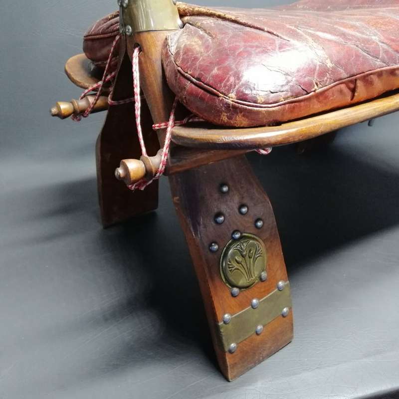 RARE!!! Antique Egyptian Wood and Leather With Brass Trim Camel Saddle Chair!!!