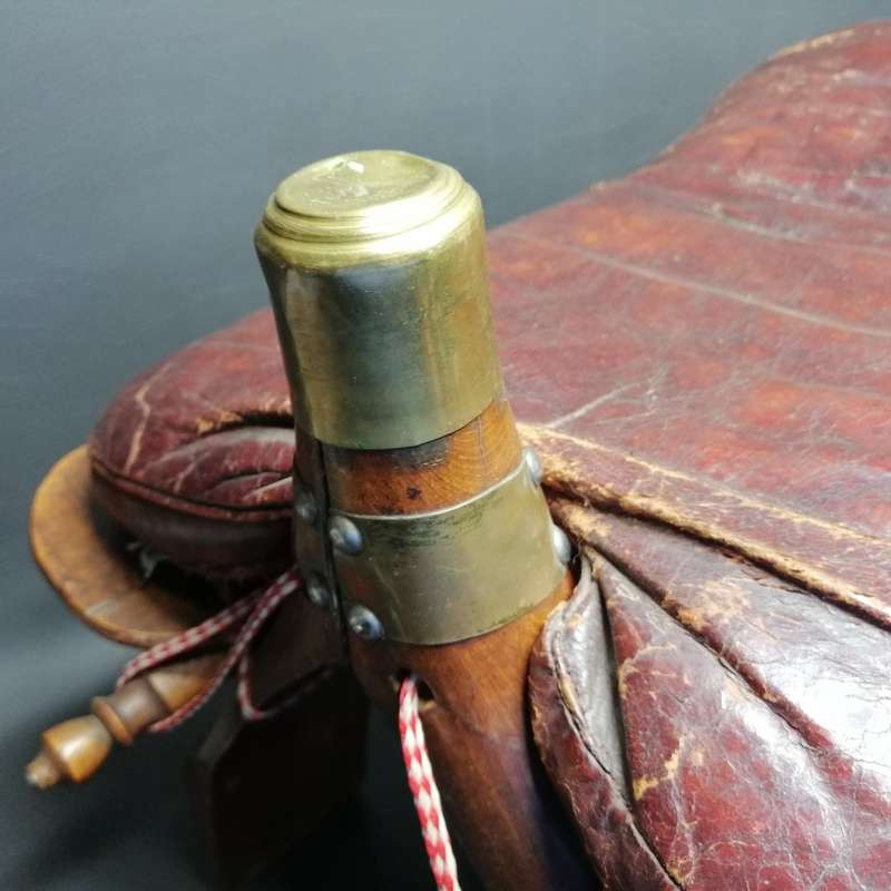 RARE!!! Antique Egyptian Wood and Leather With Brass Trim Camel Saddle Chair!!!