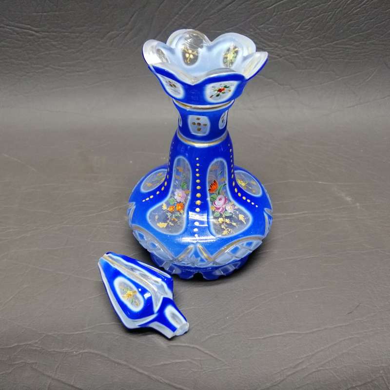 RARE!!! Highly Detailed Hand Painted Cut Glass Perfume Bottle!!!