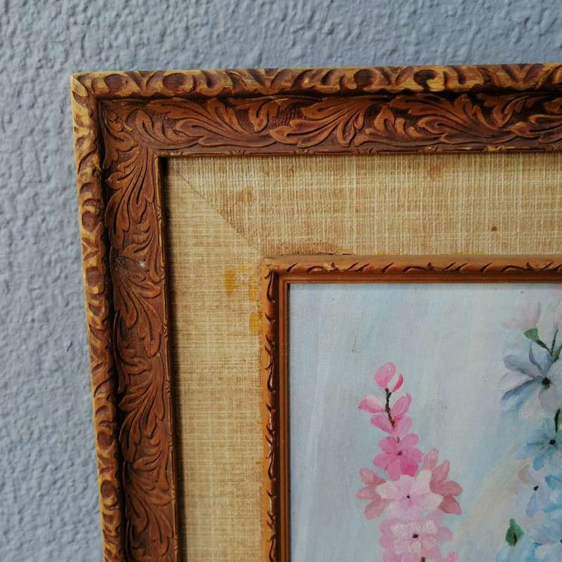 Large Ornately Hand-carved Framed D. De Villiers Botanical Still Life Oil on Board 1975