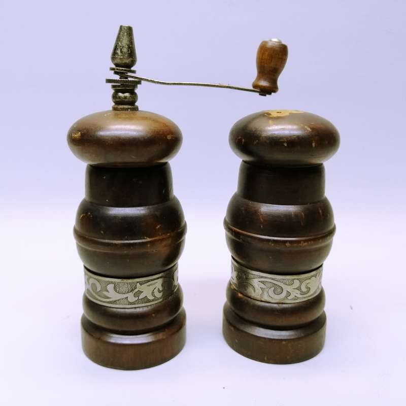 Original Vintage Wood and Metal Salt and Pepper Grinder and Shakers!!!