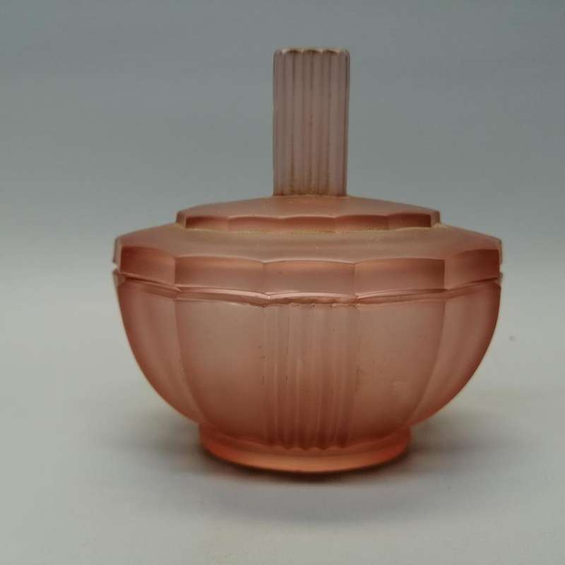 Vintage  Pink Art Deco Pressed Glass Powder Bowl and Lid!!!