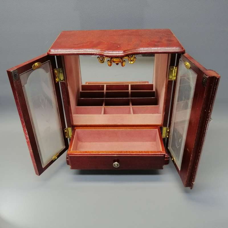 Original Wood and Glass Jewelry Case With Drawer!!!