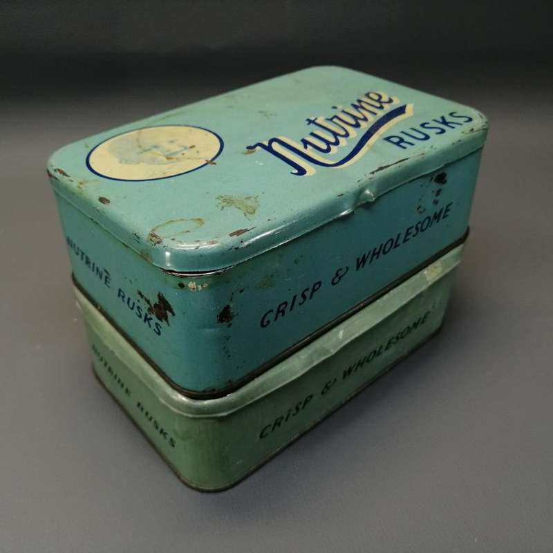 Two Vintage Nutrine Rusks Tins!!! Bid For Both!!!