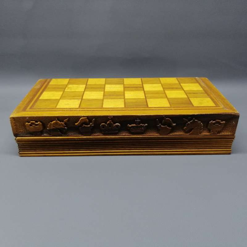 Original Vintage Hand Crafted Wood Inlay Foldable Chess Set!!!