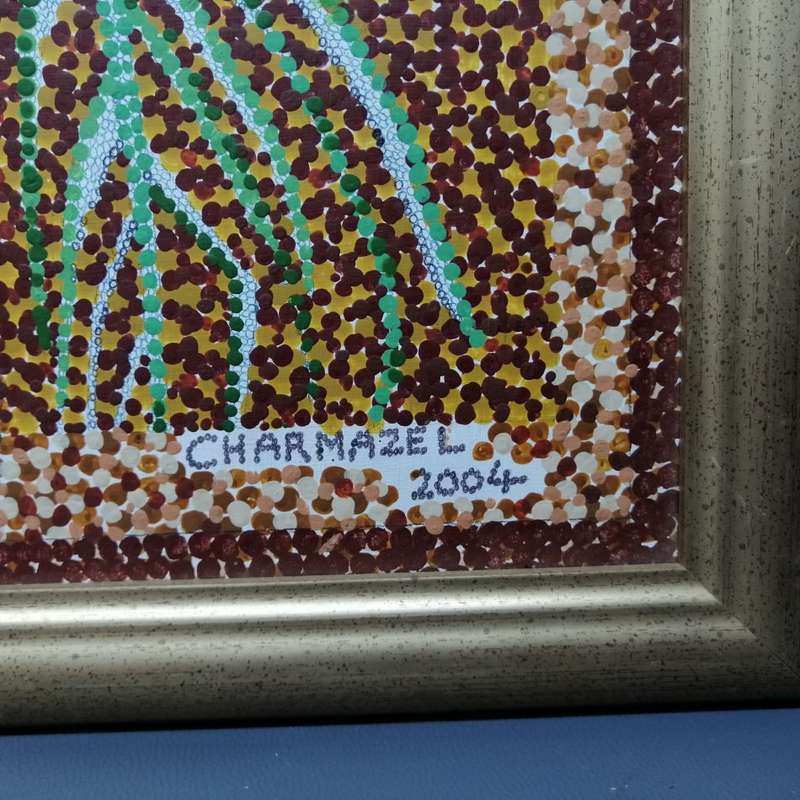 Large Framed Charmazel Acrylic On Board Pointillism Still Life - 750mm x 750mm