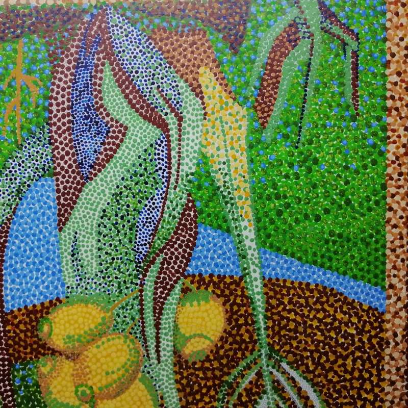 Large Framed Charmazel Acrylic On Board Pointillism Still Life - 750mm x 750mm