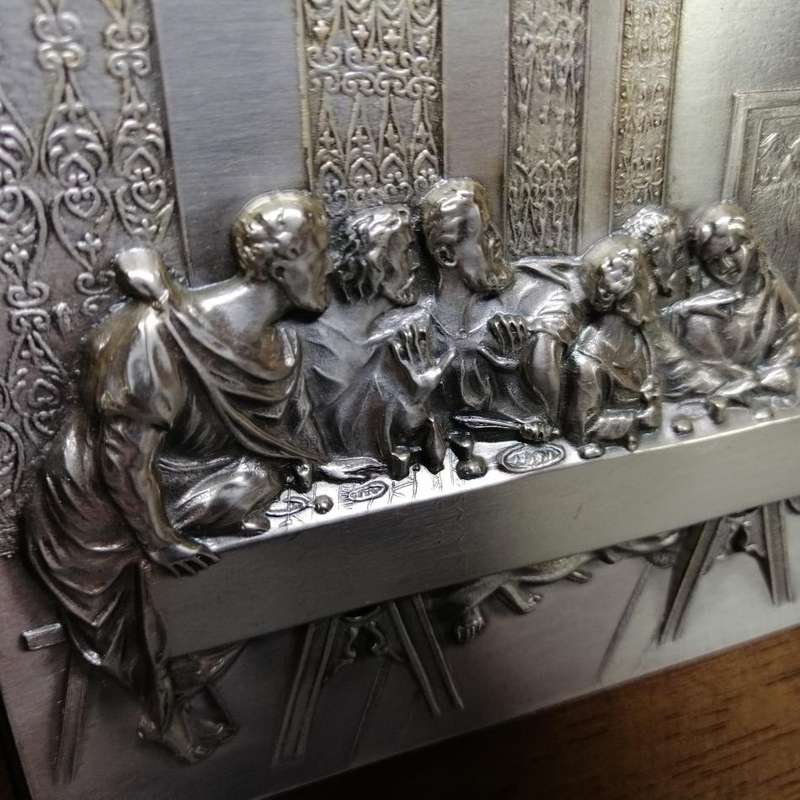 Framed Silver-plate Pressed Metal Depiction of the last supper!!!