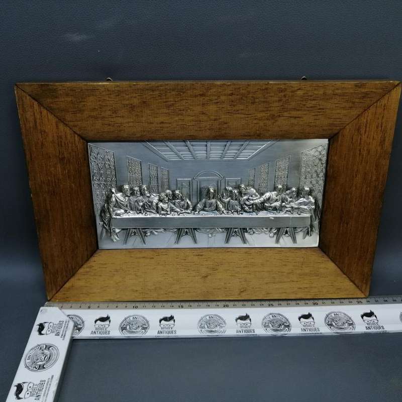 Framed Silver-plate Pressed Metal Depiction of the last supper!!!