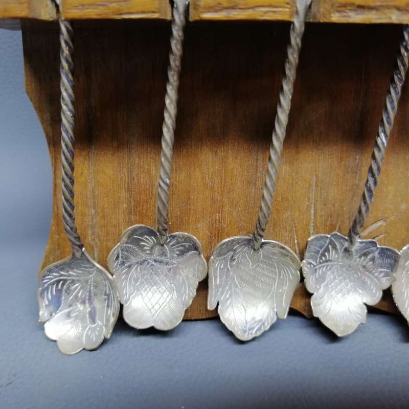 Vintage Hand Crafted 800 Marked Silver Silver Spoons and Rack!!!