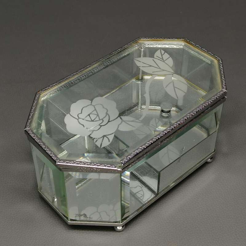 Highly Decorative Beveled Glass and Metal Musical Jewelry Box!!!
