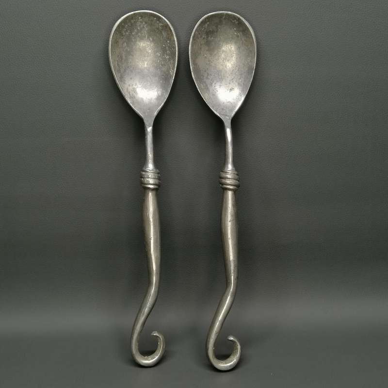 Two Large Pewter Serving Salad Serving Spoons - Bid for Both!!!