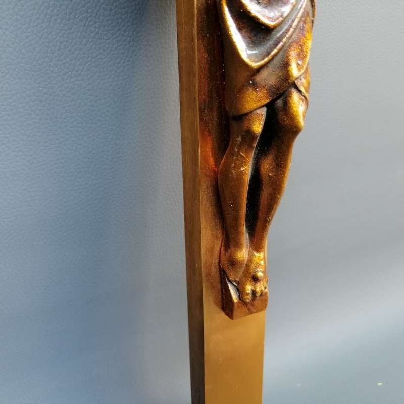 Large Vintage Copper Plate On Wood Crucifix!!!