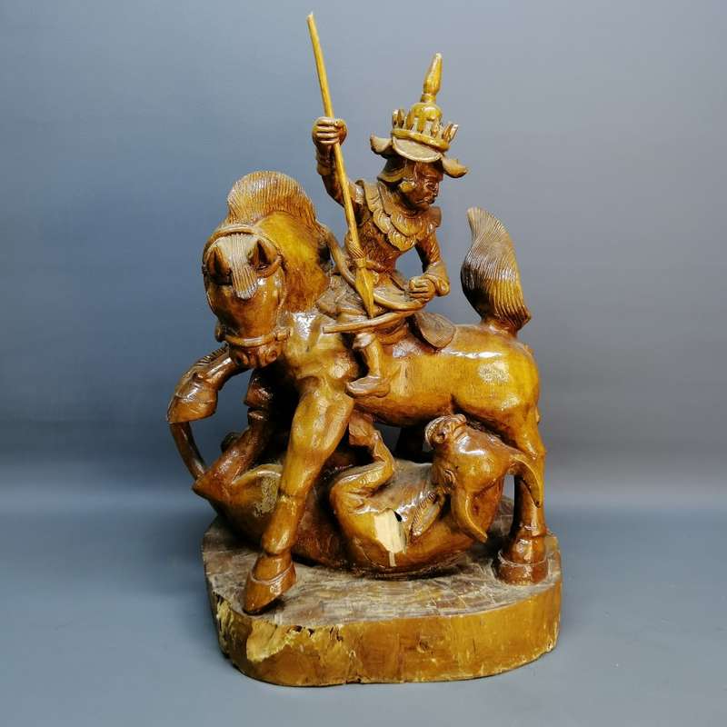 Large Vintage Mongolian Carving Depicting A Bull Kill From Horse Back!!!
