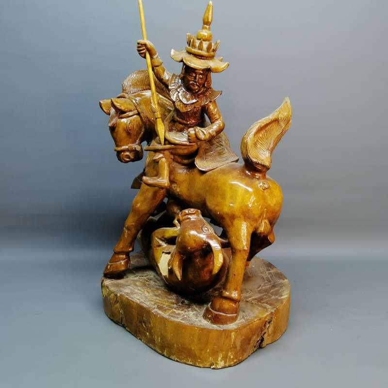 Large Vintage Mongolian Carving Depicting A Bull Kill From Horse Back!!!