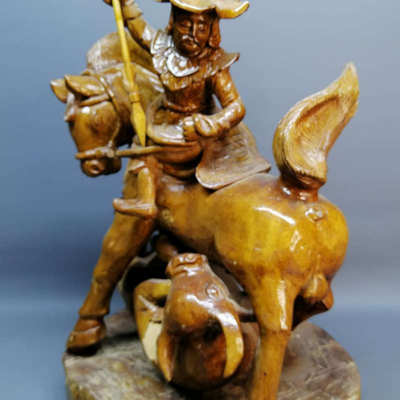 Large Vintage Mongolian Carving Depicting A Bull Kill From Horse Back!!!