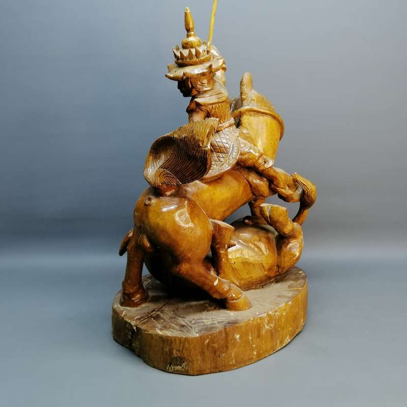 Large Vintage Mongolian Carving Depicting A Bull Kill From Horse Back!!!