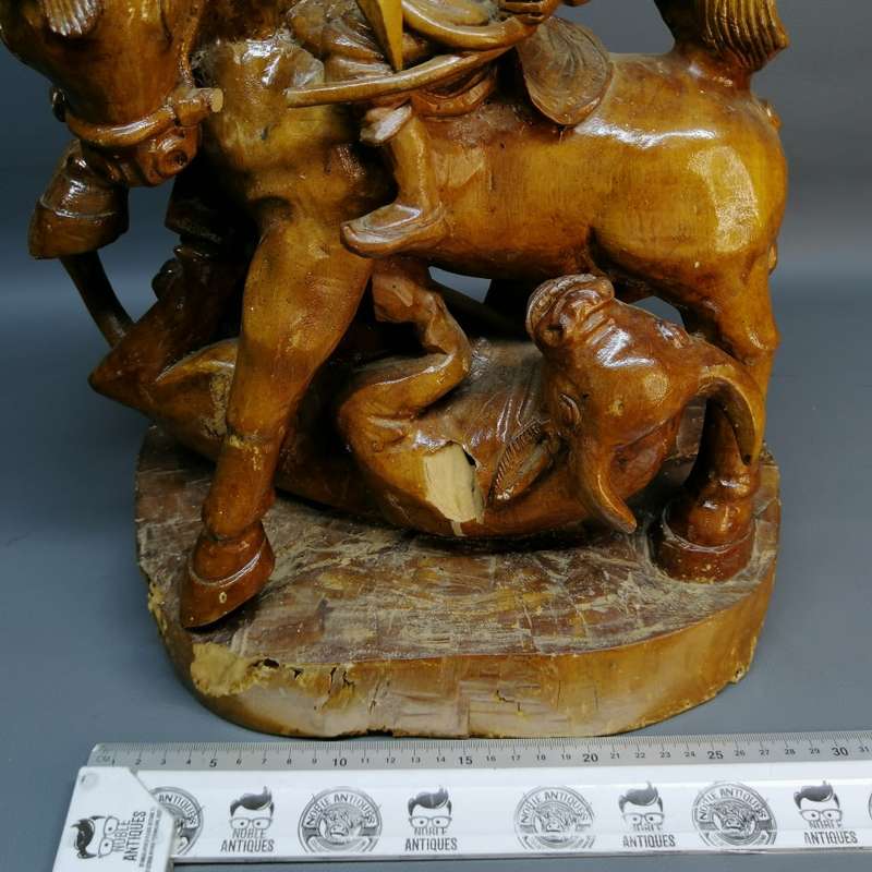Large Vintage Mongolian Carving Depicting A Bull Kill From Horse Back!!!