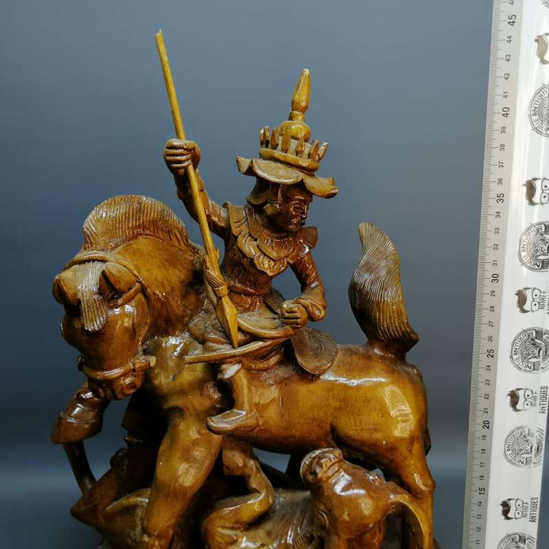 Large Vintage Mongolian Carving Depicting A Bull Kill From Horse Back!!!