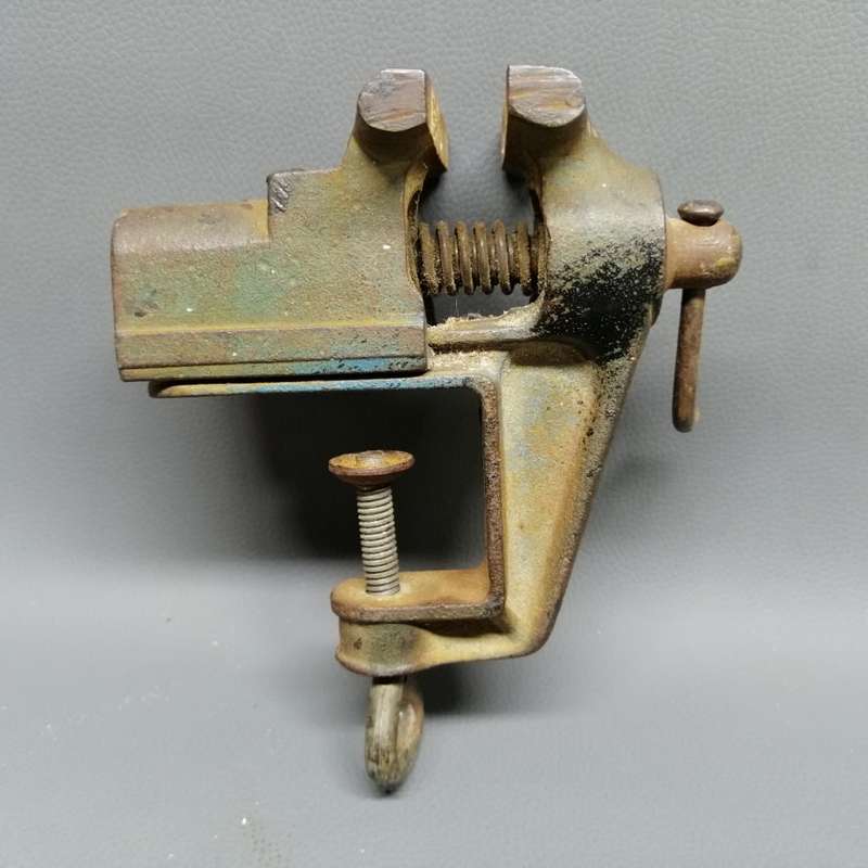 Original Cast Metal Vintage Spring Loaded Mini Table Clamp and Anvil Back!!!
