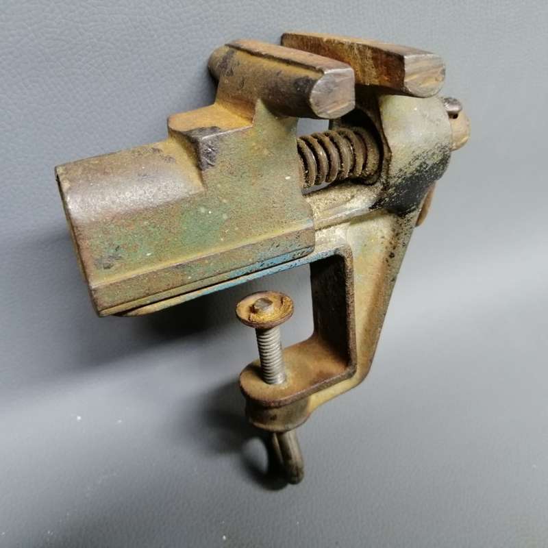 Original Cast Metal Vintage Spring Loaded Mini Table Clamp and Anvil Back!!!
