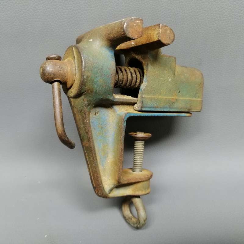 Original Cast Metal Vintage Spring Loaded Mini Table Clamp and Anvil Back!!!