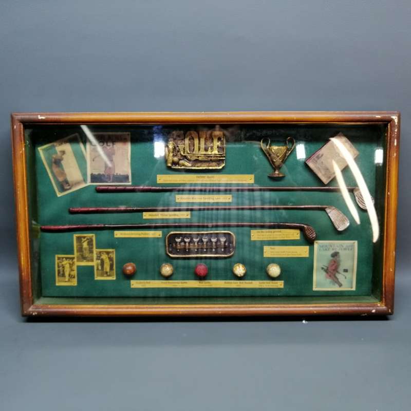 Large Hand Crafted Deep Wood Framed Behind Glass History Of Golf Montage!!!