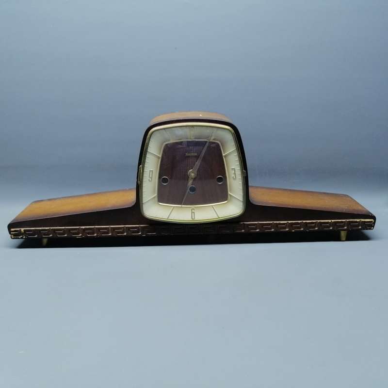 Large German Art Deco Wood Mantel Clock (Restoration, Parts or Spares)