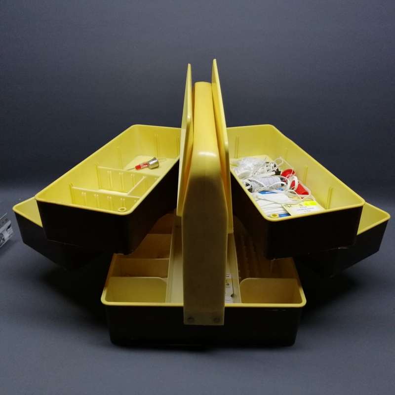 Large Vintage Multi Compartment Sewing Box With Content!!!