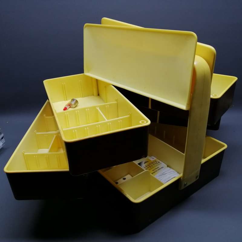 Large Vintage Multi Compartment Sewing Box With Content!!!