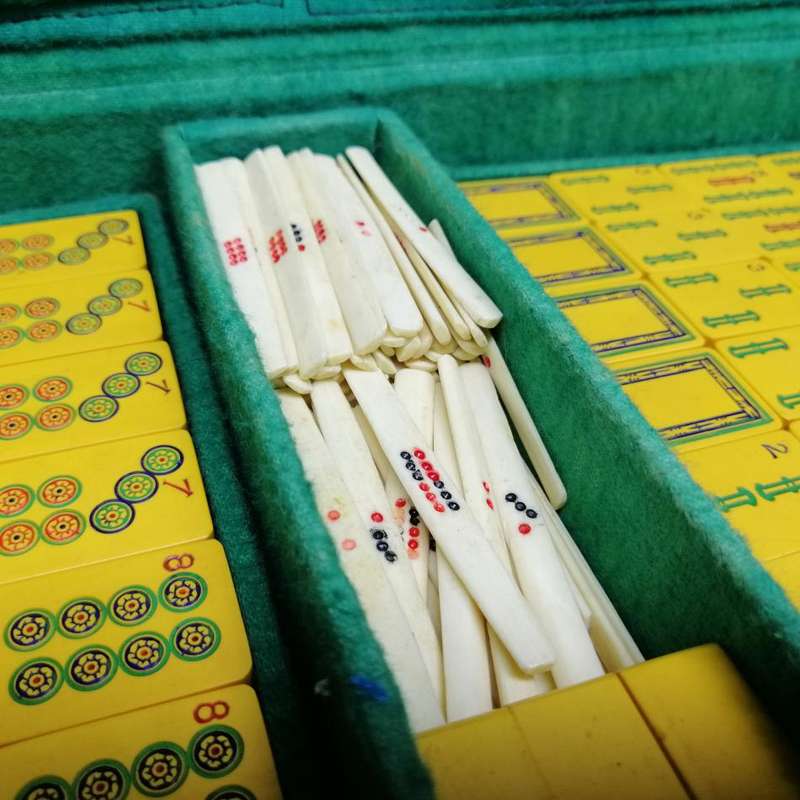 RARE!!! Antique (c1920)Leather Cased Bone Hand Finished Mahjong Board Game - Complete!!!