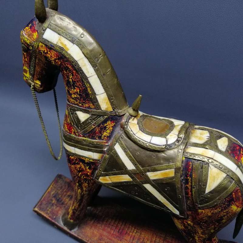 Vintage Wood with Brass and Bone Inlay Decorative Rocking Horse!!!
