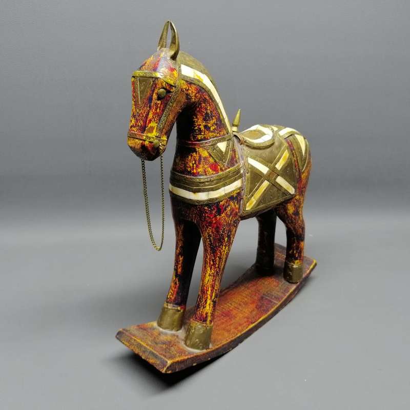 Vintage Wood with Brass and Bone Inlay Decorative Rocking Horse!!!