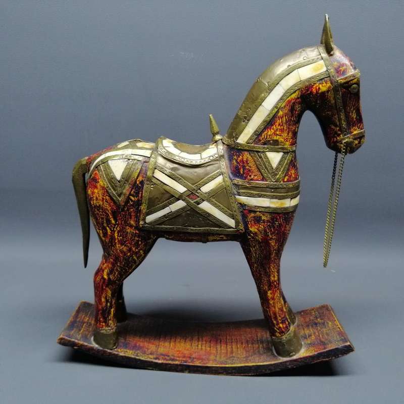 Vintage Wood with Brass and Bone Inlay Decorative Rocking Horse!!!