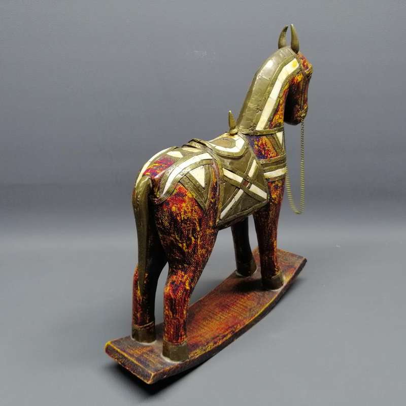 Vintage Wood with Brass and Bone Inlay Decorative Rocking Horse!!!