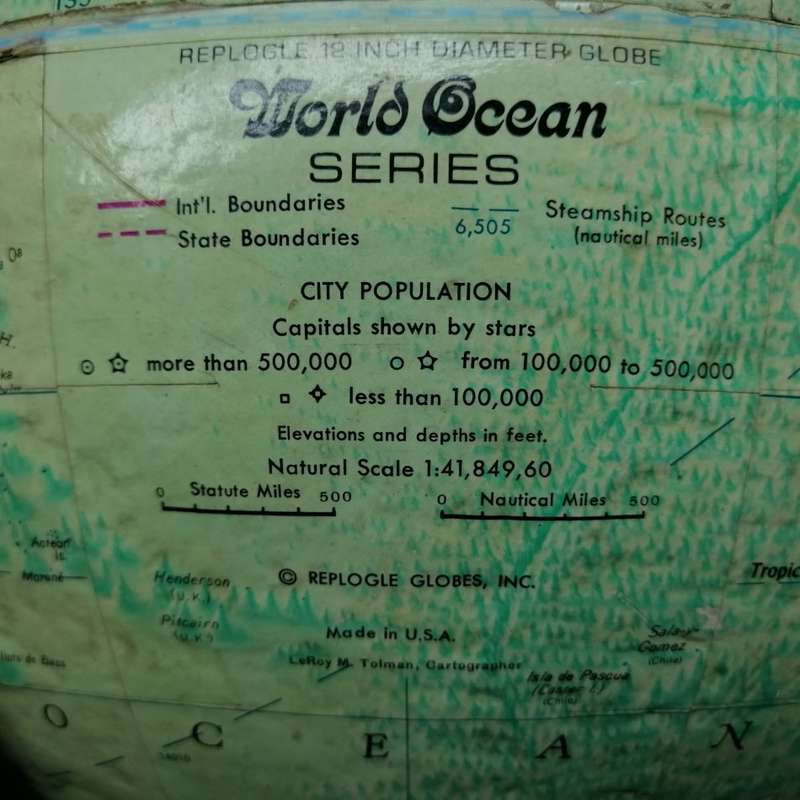 Large Vintage USA Made 46cm (18 inch) World Ocean Globe on Metal Stand!!!