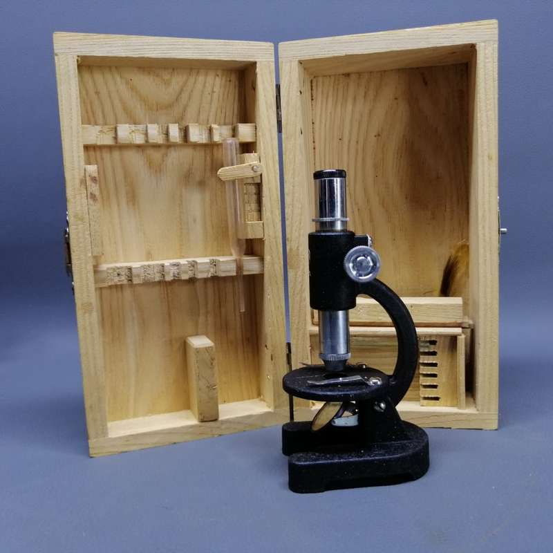 Small Wood Boxed Japanese Cast Metal Mini Microscope!!!