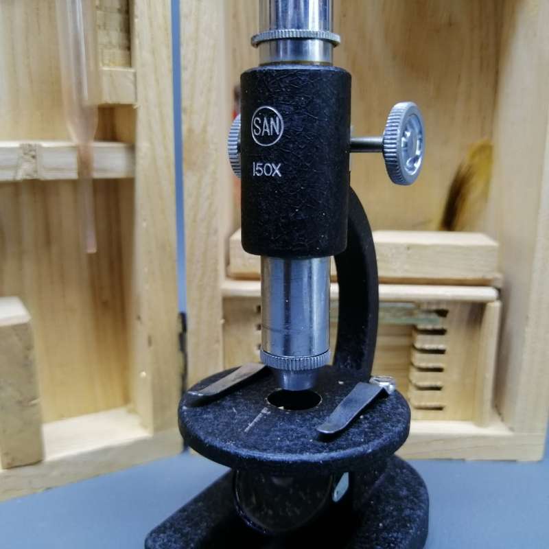Small Wood Boxed Japanese Cast Metal Mini Microscope!!!