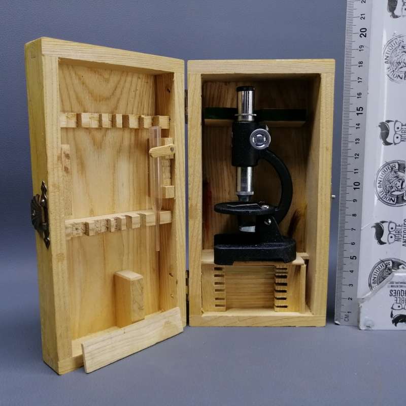 Small Wood Boxed Japanese Cast Metal Mini Microscope!!!