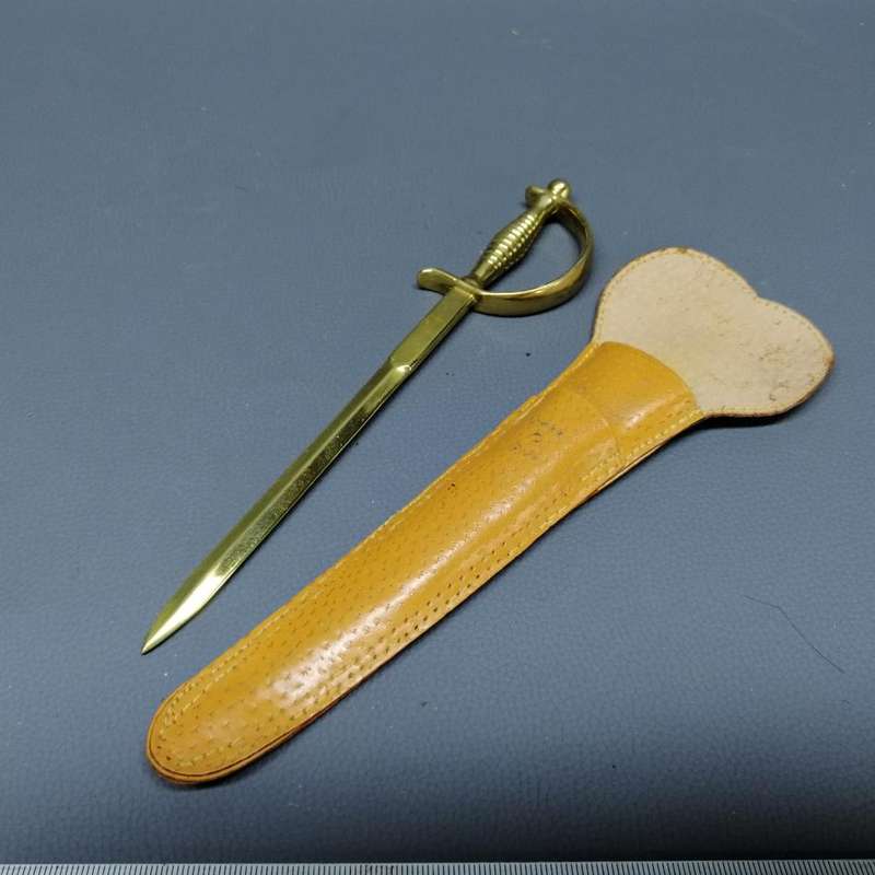 Solid Brass English Sword Themed Letter opener and Leather Sheath!!!