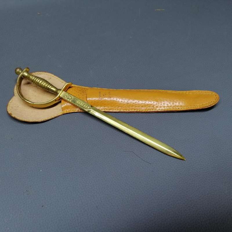 Solid Brass English Sword Themed Letter opener and Leather Sheath!!!