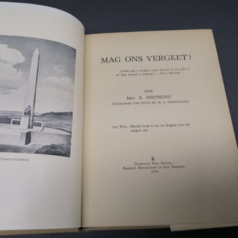 RARE!!! 1938 "Mag ons Vergeet" by E Neetling
